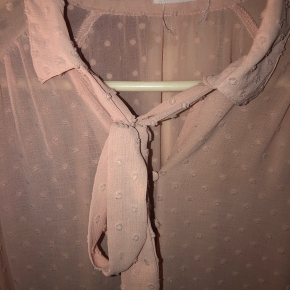 Blu Pepper Light Pink Swiss Dot Long Sleeve Bow Blouse Top - Picture 6 of 9